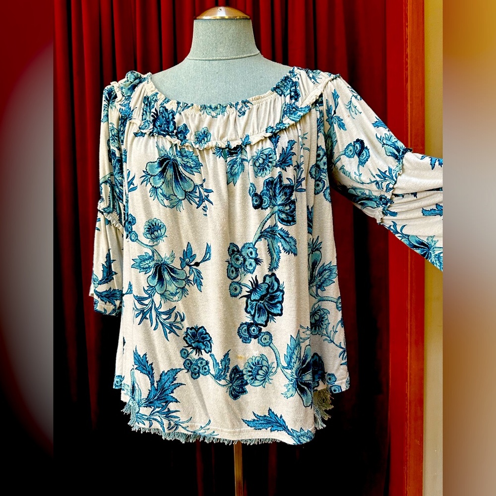 Williamsrast XL off shoulder blouse w/gathered scoop neckline & 3/4 sleeves